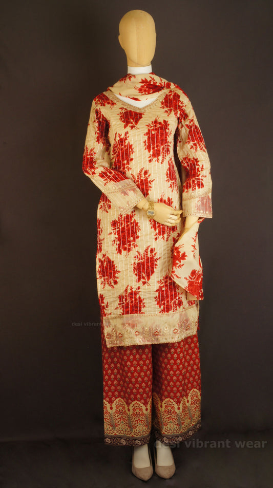 Crimson Bloom Cotton Suit
