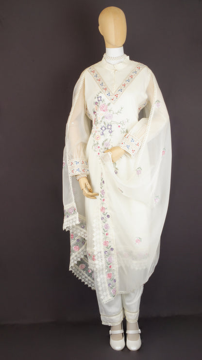 Elegant Embroidered Organza Silk 3-Piece Suit