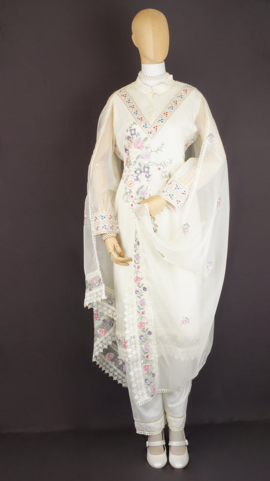 Elegant Embroidered Organza Silk 3-Piece Suit