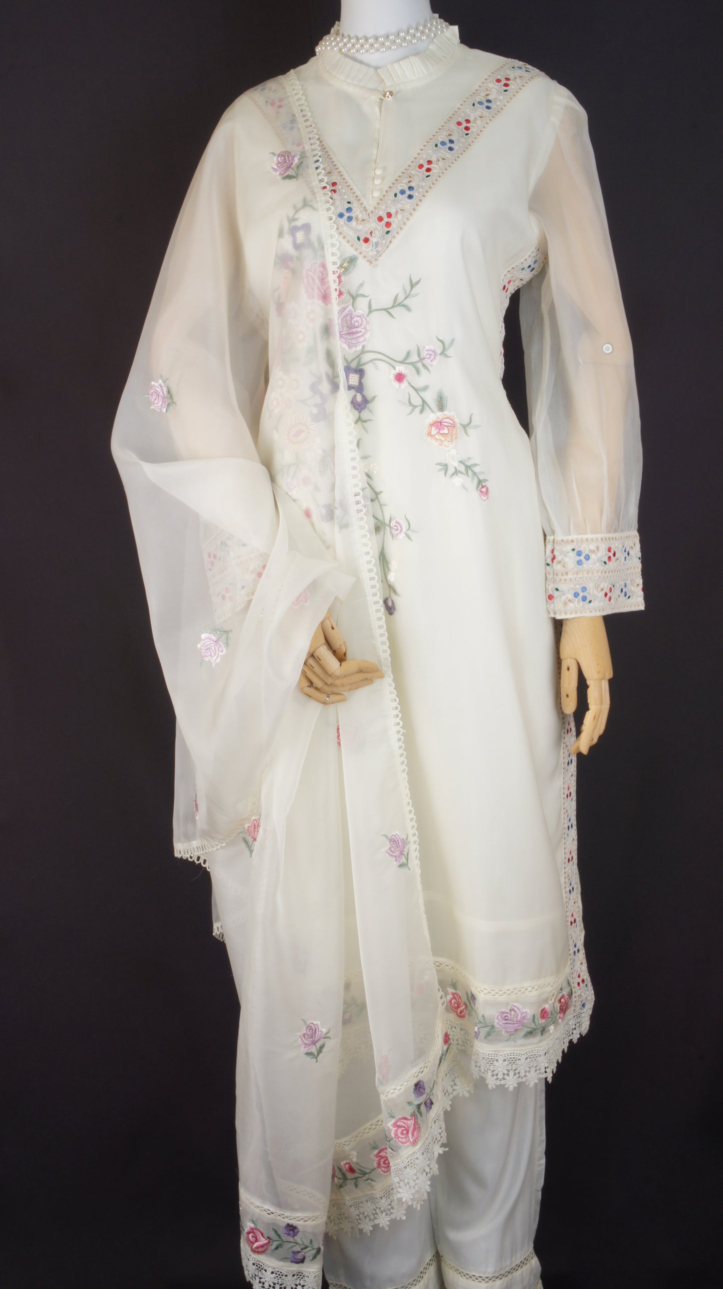 Elegant Embroidered Organza Silk 3-Piece Suit
