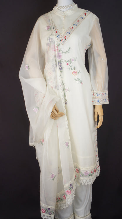 Elegant Embroidered Organza Silk 3-Piece Suit
