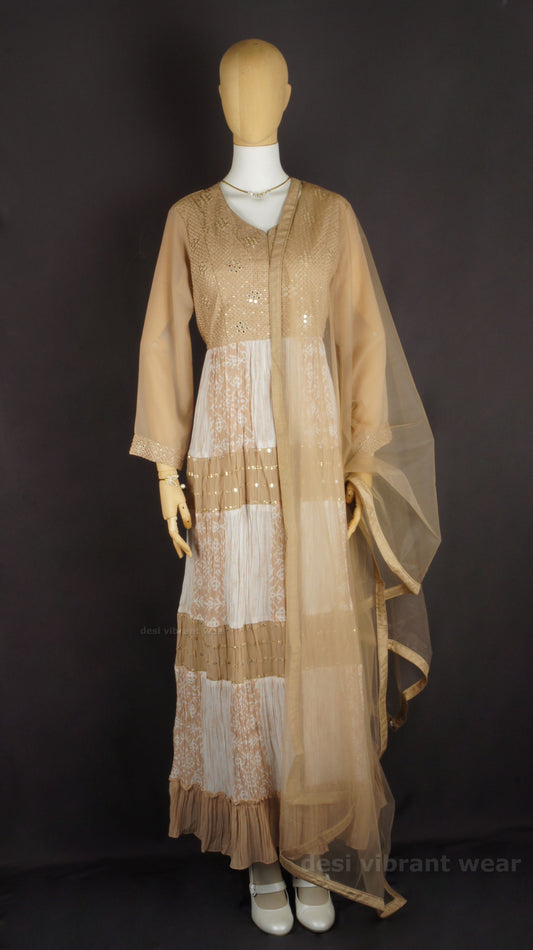 Classic Beige Georgette Embroidered Anarkali