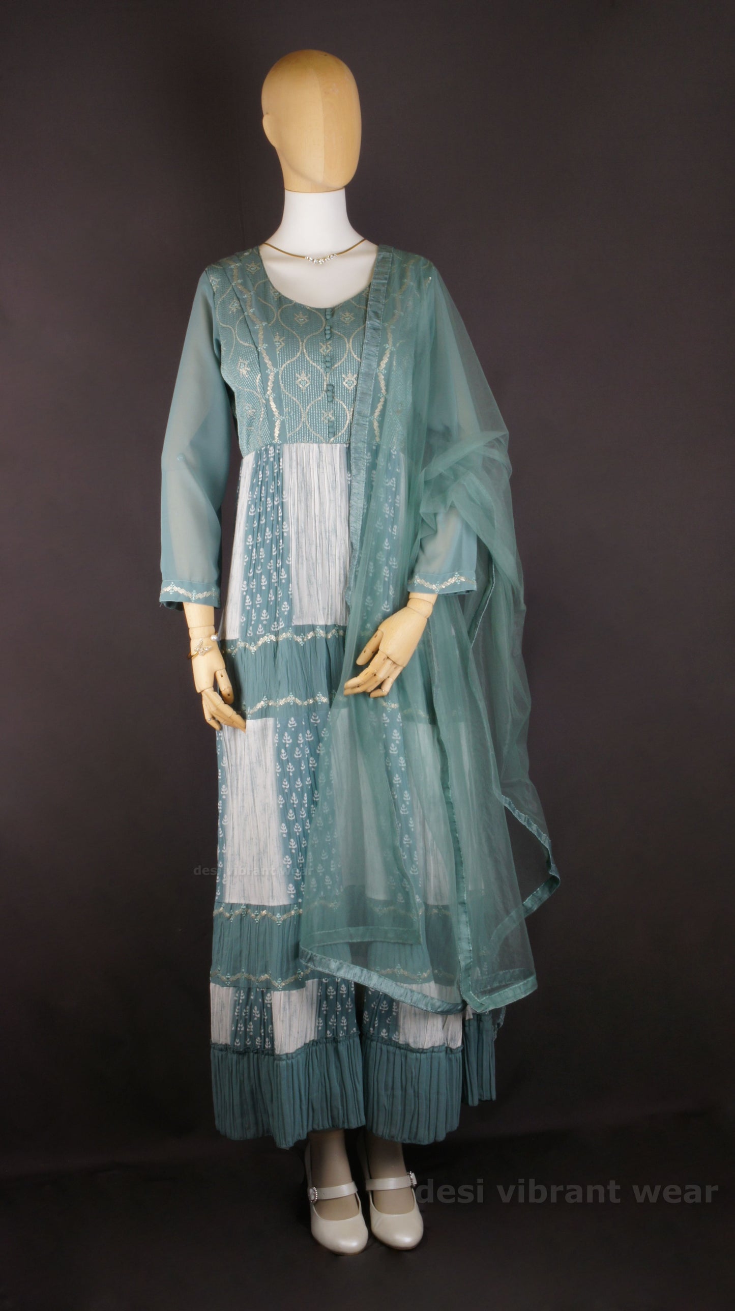 Elegant Teal Georgette Embroidered Anarkali