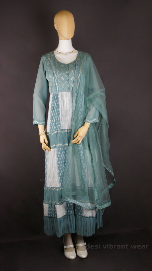 Elegant Teal Georgette Embroidered Anarkali