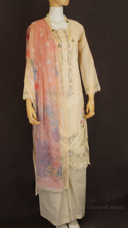 Graceful Beige Embroidered Lawn Suit