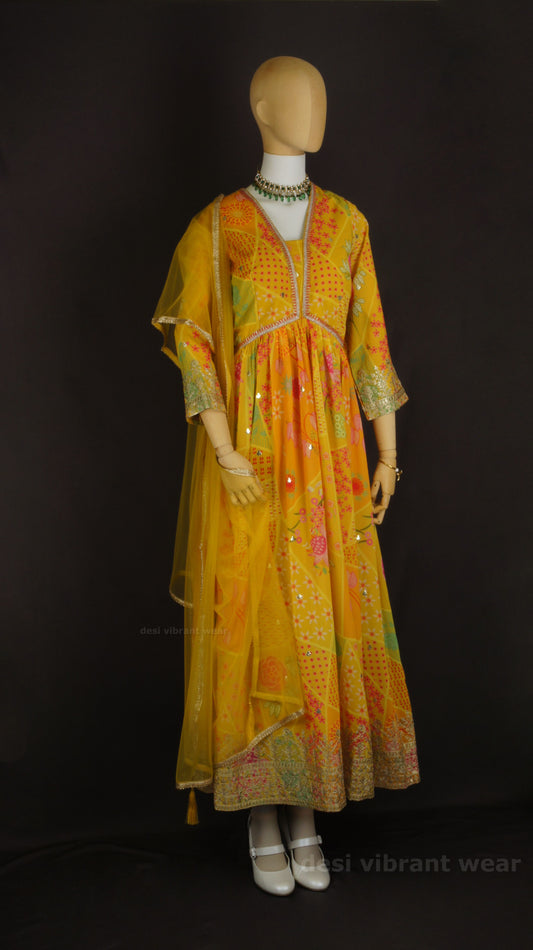 Sunshine Yellow Embroidered Georgette Anarkali