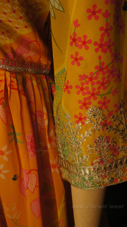 Sunshine Yellow Embroidered Georgette Anarkali