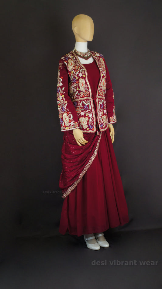 Royal Embroidered Gown Set with Dupatta
