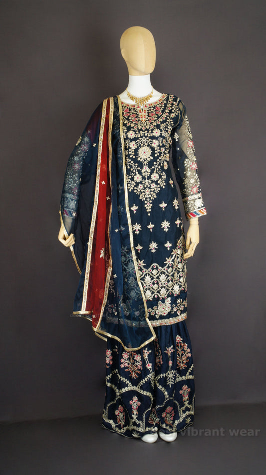 Royal Navy Blue Embroidered Sharara