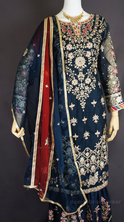 Royal Navy Blue Embroidered Sharara