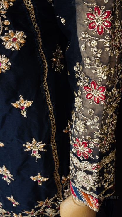 Royal Navy Blue Embroidered Sharara