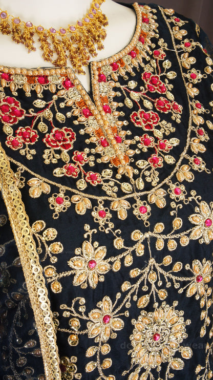 Royal Navy Blue Embroidered Sharara