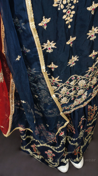 Royal Navy Blue Embroidered Sharara
