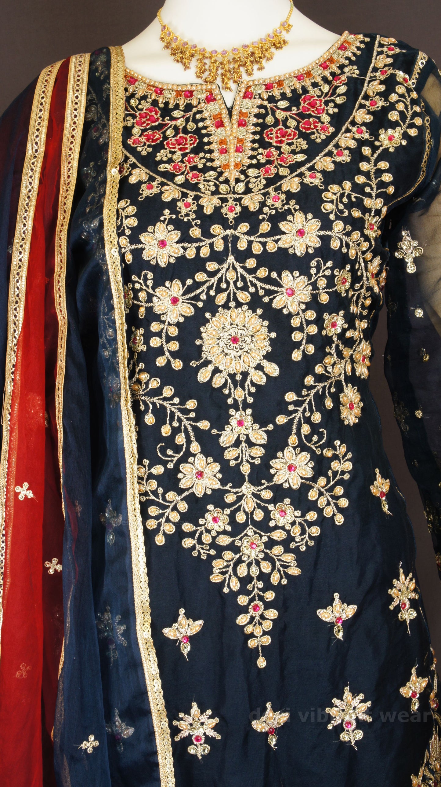 Royal Navy Blue Embroidered Sharara