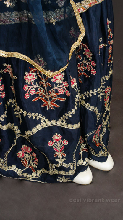 Royal Navy Blue Embroidered Sharara