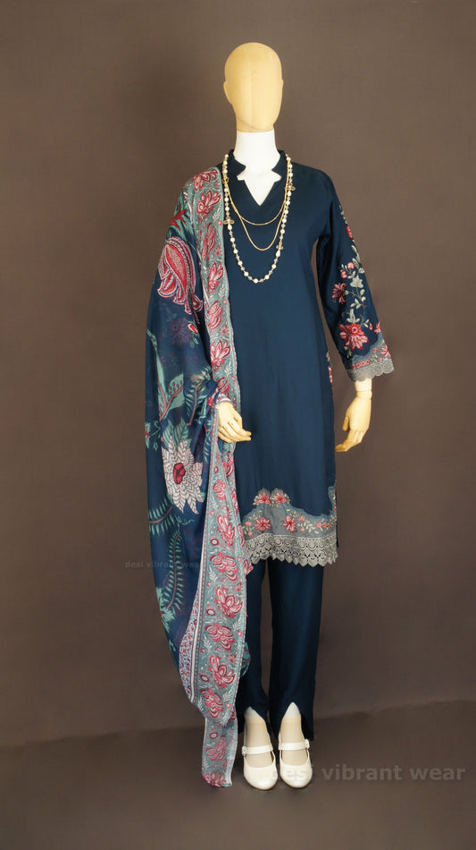 Navy Blue Rayon Cotton Suit