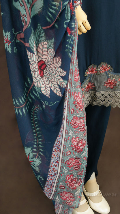 Navy Blue Rayon Cotton Suit