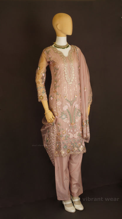 Dusty Rose Embroidered Organza