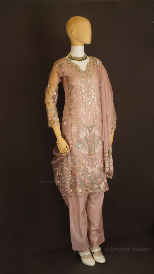 Dusty Rose Embroidered Organza