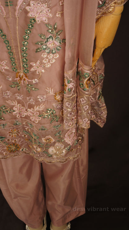 Dusty Rose Embroidered Organza