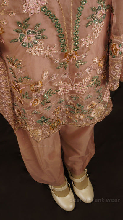 Dusty Rose Embroidered Organza